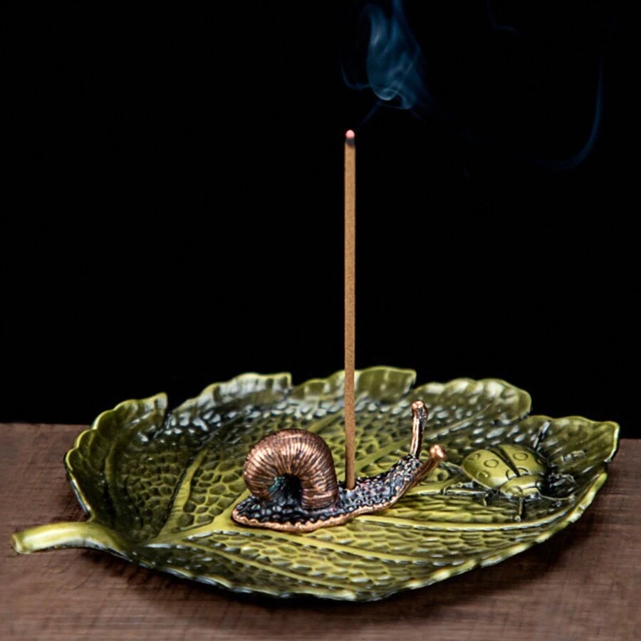1 set Japanse Zen-geïnspireerde insectenbeetblad wierookhouder met lieveheersbeestje, boombladeren en slak wierookplaat, creatieve vintage wierookstandaard voor binnen