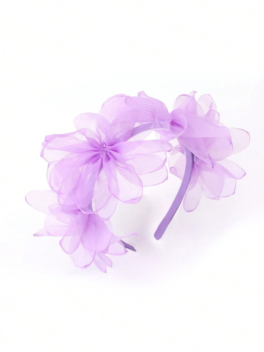 1 Peça Aro De Cabelo De Criança Decorado Com Flor De Gaze Roxa Claro