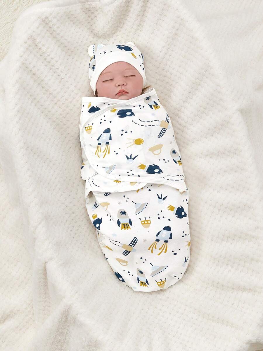 1 pièce Couverture d'emmaillotage avec imprimé de fusée bébé, confortable, douce, convient pour une utilisation à la maison ou en voyage, amour de la Saint-Valentin toutes saisons