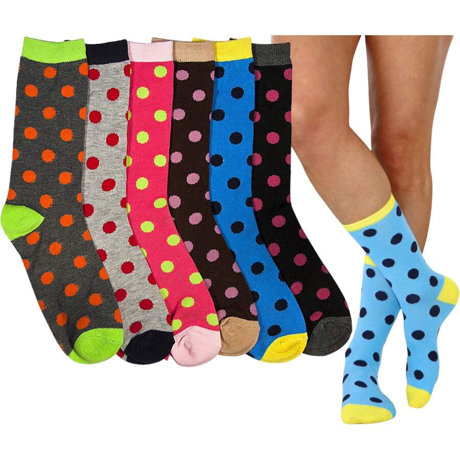 ToBeInStyle Women's Pack Of 6 Fashion Printed Crew Sock