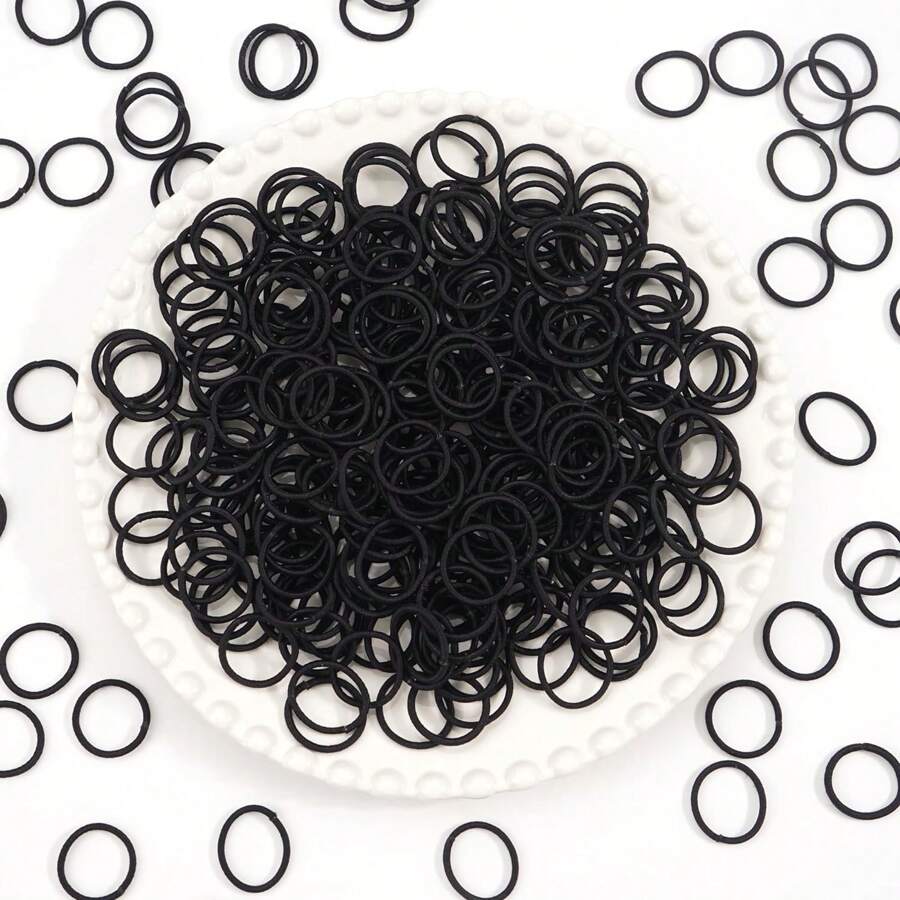 200PCS Black Elastic Hair Ties, 2cm In Diameter No Crease Finger Rubber Hair Elastics, Small Thin Hair Ponytail Holders Hair Accessories For Girls Toddlers Kids