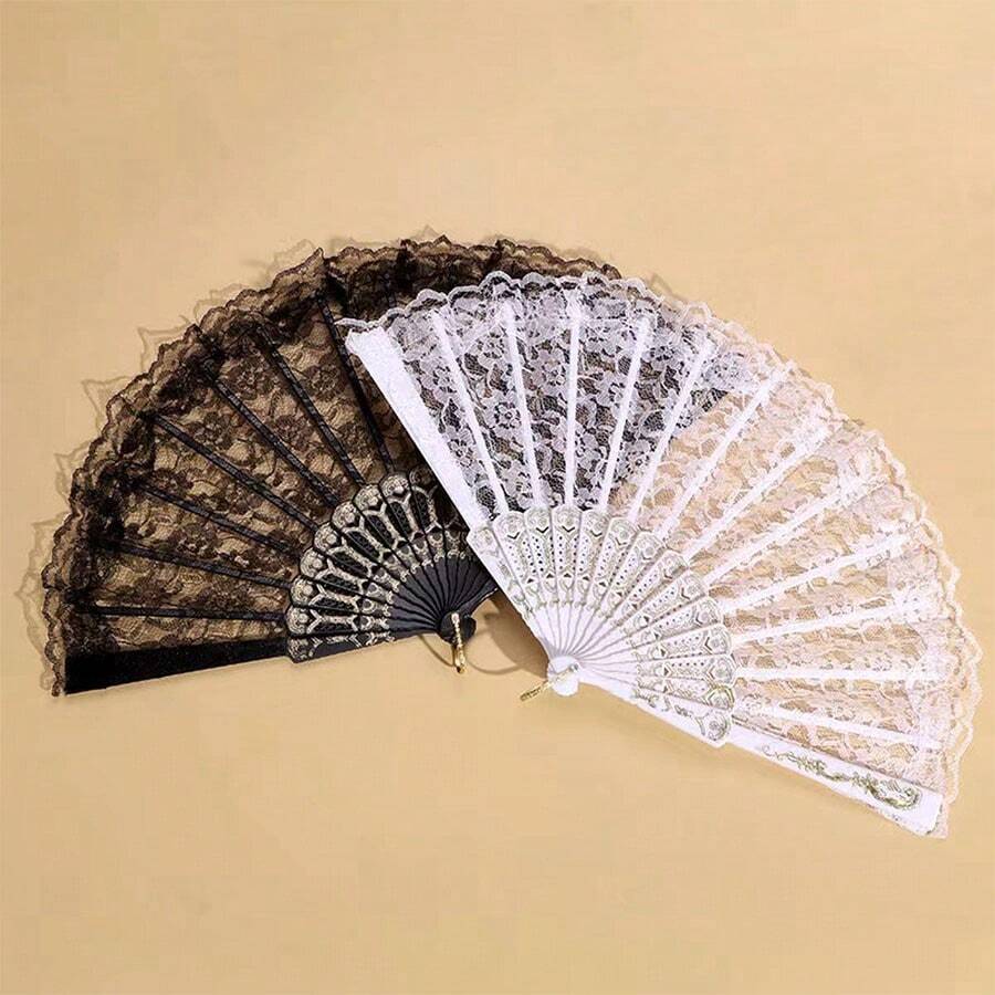 1pc Lace Decorated Folding Fan For Women's Party Dance Accessory Elegant Halloween Valentine's Day Valentines