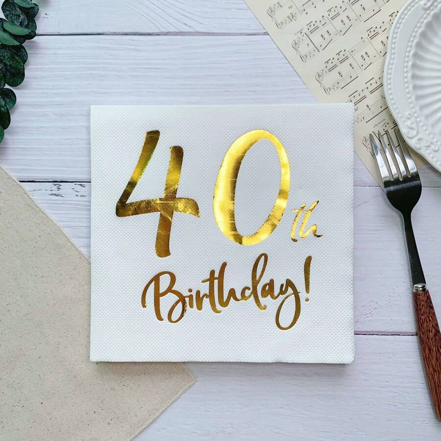 20 hojas de servilletas de papel desechables con estampado en relieve de dorado con tema de 40 cumpleaños (6.5*6.5 pulgadas) para fiestas de cumpleaños, hotel, restaurante, bar, vajilla y artículos desechables, Navidad