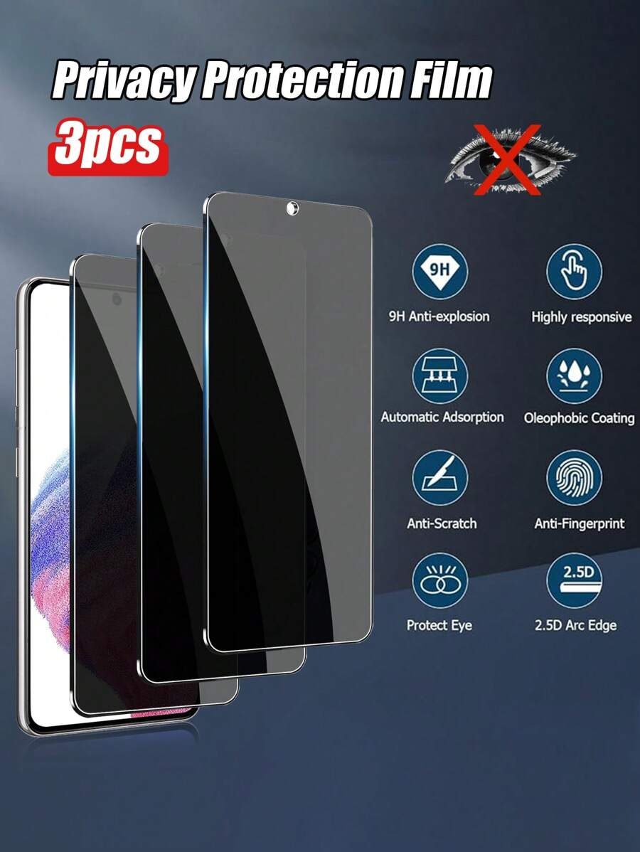 3pcs Anti-Spy Tempered Glass Screen Protectors Compatible With Samsung Galaxy A54/A15/S23 FE/A05s/A34/A35/A55/A06/A16/A26/A36/A56 Gift For Birthday, Family, Friends Phone Screen Protector, Phone Accessories