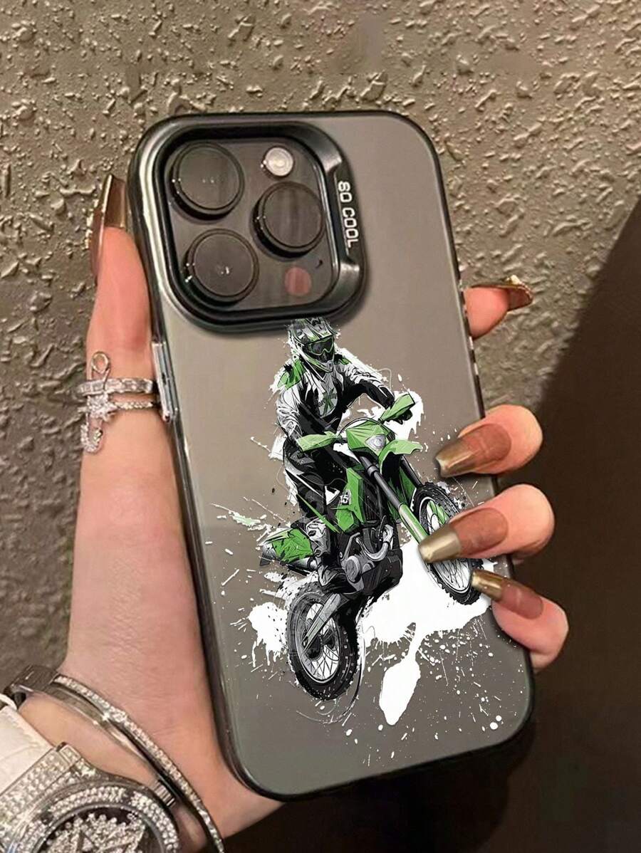 1pc Imd Material Transparent Black & Colorful Design With Black Camera Hole Mobile Phone Case Compatible With IPhone 11/12/13/14 Pro Max - Hot Blooded Youth