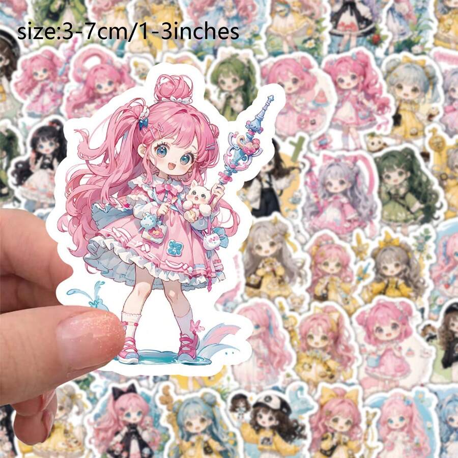 60pcs/pack Autocollants Mignons Magiques Loli Lolita Pour Ordinateur Portable, Réfrigérateur, Valise, Skateboard, Album, Moto, Bouteille D'eau, Livre De Souvenirs, Boîtes Diy, Étiquette D'emballage De Fête