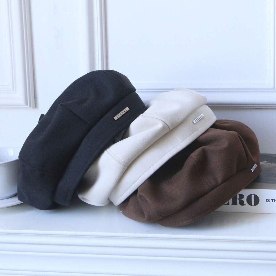 1 Stück Damen Oktogon Baskenmütze Vintage karierter Woll Zeitungsjungenkappchen Wintermütze Herbst