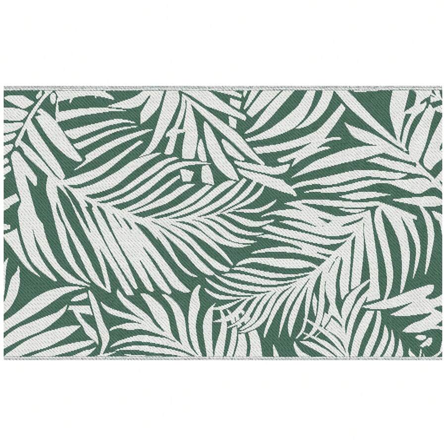 Outsunny Tapis d'extérieur réversible motif feuilles vertes tropical - polypropylène haute densité 310 g/m² - dim. 152L x 243l cm vert