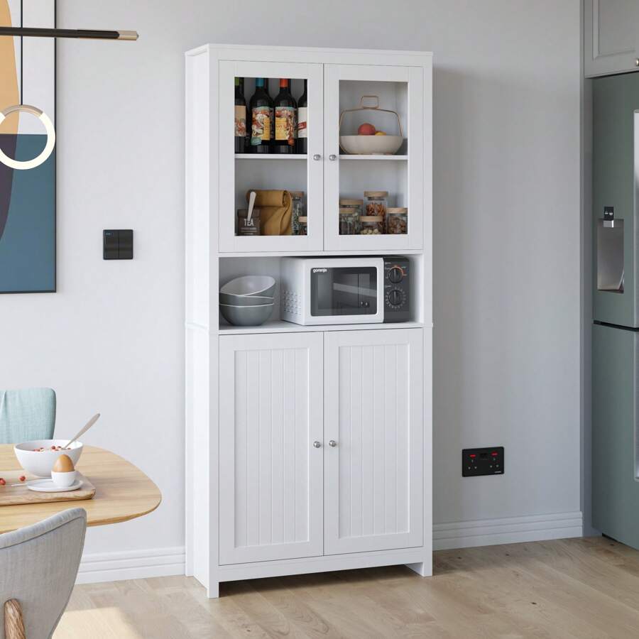 Furchen Credenza Alta per Cucina 190CM, Mobile Dispensa con 4 Armadietti,per Sala da pranzo ,cucina,Soggiorno, Camera, Ufficio 80 x 33 x 190 cm Spedito in 2 pacchi