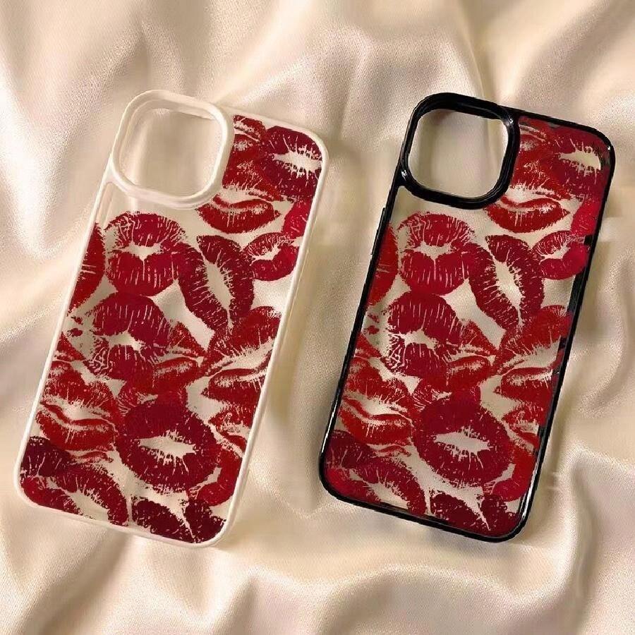 Funda para teléfono de acrílico con labios rojos, compatible con Apple 12 Mini/13 Mini/14/15 Plus/7P/11 Pro, adecuado para parejas