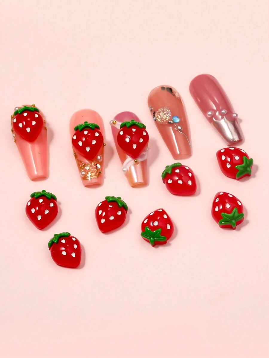 10 pièces Charmes de clous de fraise rouge en résine 3D, décorations d'ongles pour artisanat et art d'ongle, pièces de clous, pierres précieuses d'ongle, fournitures d'ongles décoration ongle bijoux ongles décor ongles