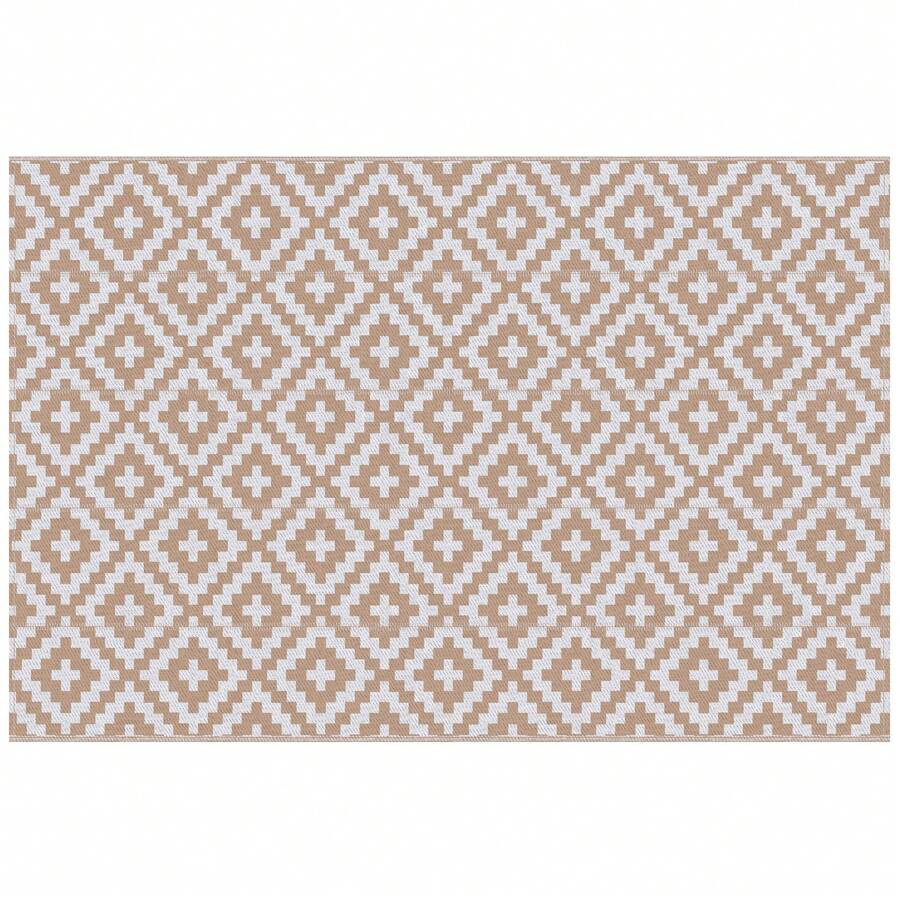 Outsunny Tapis extérieur Style Graphique - Tapis réversible 2 Motifs - dim. 2,74L x 1,82l m - PP Haute densité 310 g/m² Blanc Beige