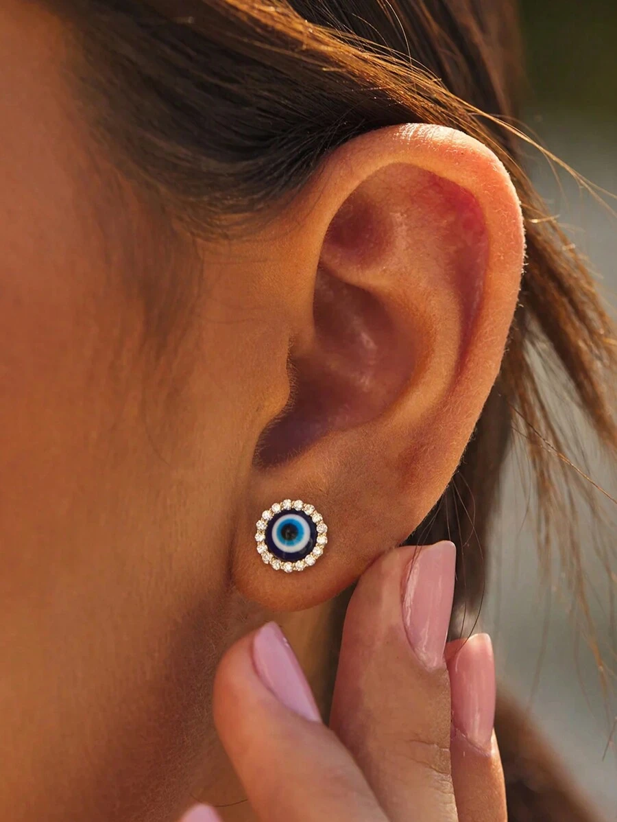 1Pair 925 Sterling Silver Evil Eye Studs Earring 18K Gold Plated Tiny Cartilage Tragus Small Cute Screw Back Hypoallergenic Studs For Women Daily Wear Wedding Party Engagement Valentine's Day