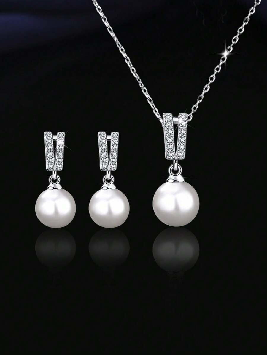 FOREVER QUEEN S925 Sterling Silver Freshwater Pearl Earrings Pearl Necklace Pearl Jewelry Set Mom Gifts Mom Gifts Wedding Bridal Jewelry Mother's Day Gift Wedding Bridal Jewelry