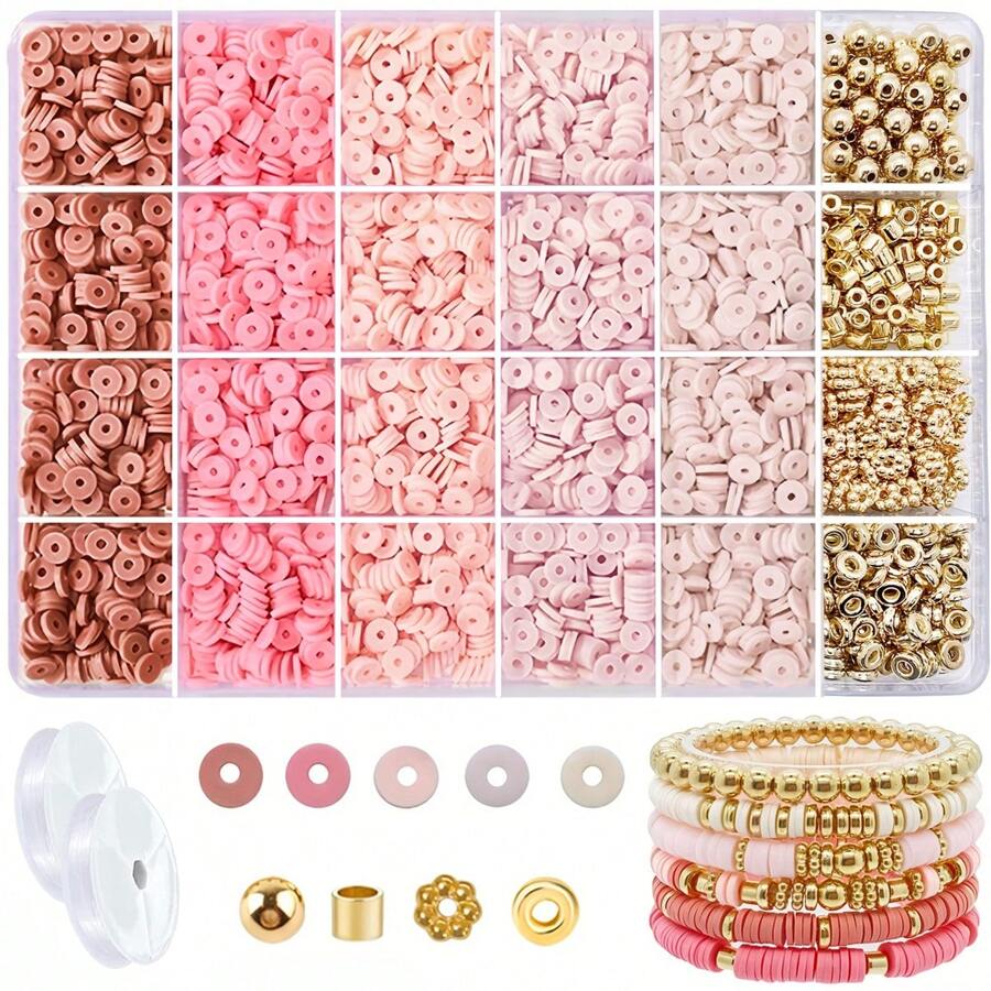 2000+Pcs Clay Beads Bracelet Kit With 160+Pcs Spacer Beads CCB Round Beads Flower Beads, Crystal Elastic Thread, Unique Colors Pink Blue Purple Green Friendship Bracelet Making Set For DIY Jewelry Making Craft Suppories Gift Valentines