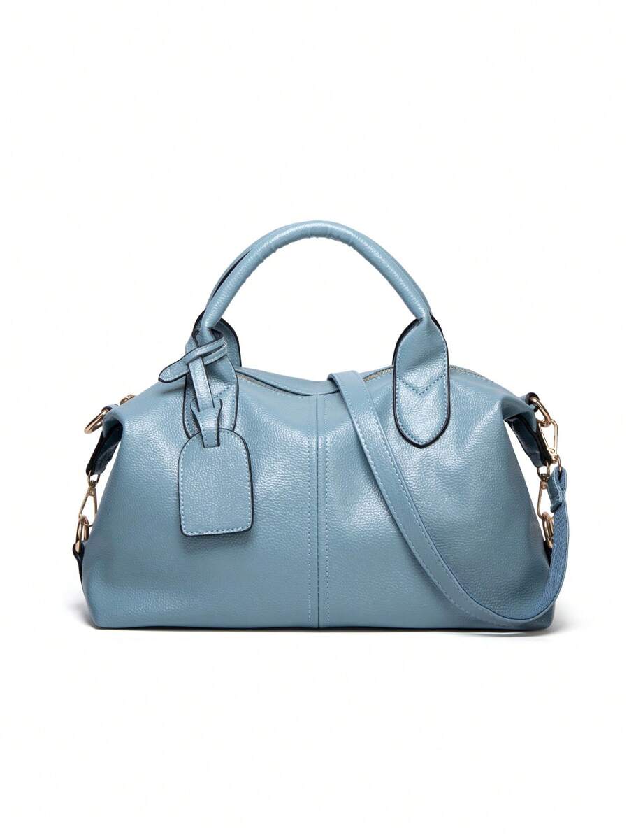 Elegante Bolso Boston De Gran Capacidad, Bolso Sólido De Hombro PU De Un Solo Color, Bolso Cruzado Perfecto Para El Trabajo Y Las Compras