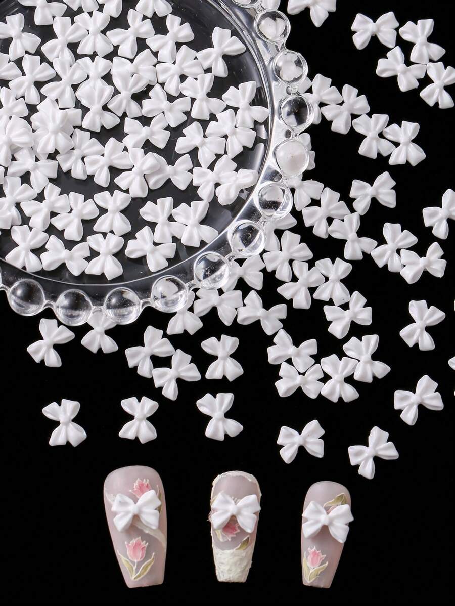 50 stks/zak Witte Hars 3D Strik Strass Y2K Nail Art Decoratie - Geweldig Voor DIY Platte Achterkant Eenvoudige Nail Art Ontwerpen En Accessoires - 3D Strik Voor Vrouwen Casual Nail Art Decoraties En Accessoires Nagel Charmes Nagel Gems Nagelbenodigdheden