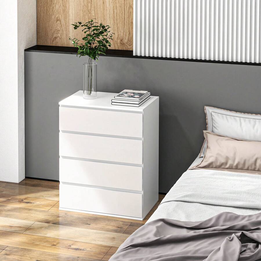HOMCOM HOMCOM Commode 4 tiroirs, meuble de rangement, commode à tiroirs, sans poignées, design moderne, pour salon, chambre à coucher, 60 x 40 x 80 cm blanc