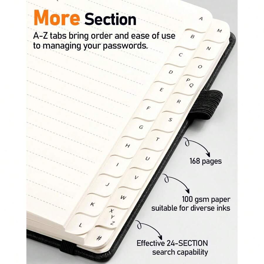 Livre de mots de passe à spirale avec étiquettes alphabétiques, petit livre de mots de passe pour les seniors, carnet de mots de passe Internet, carnet de gestion de mots de passe à couverture rigide A6 - 12 x 15 cm