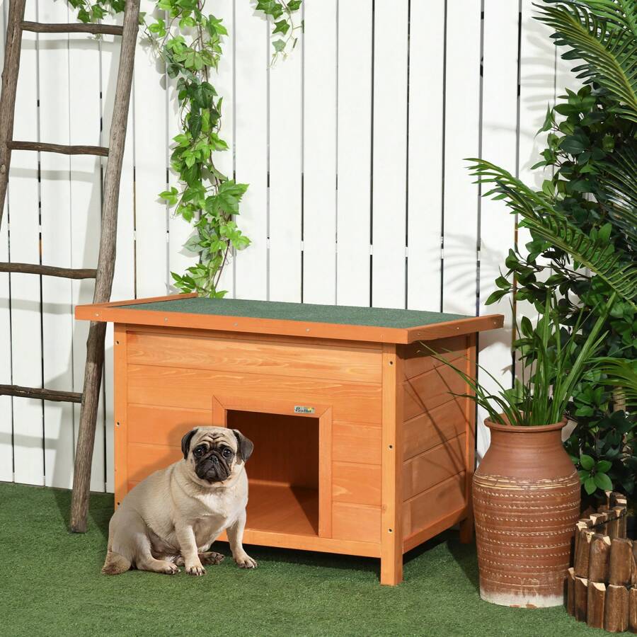 PawHut Cuccia per Cani Impermeabile da Esterno in Legno di Abete, 82 x 58 x 58cm