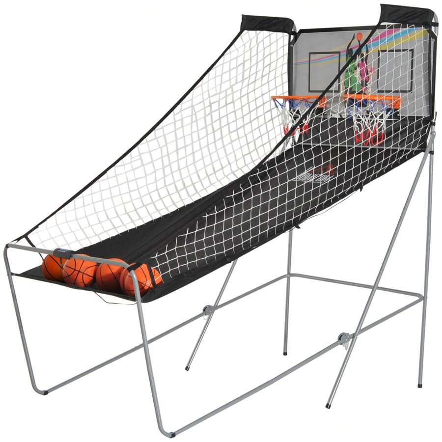 HOMCOM HOMCOM Panier de Basket pliable jeu de Basketball 8 modes Arcade Double Shootout double panier compteur électronique 4 ballons et pompe acier noir et blanc