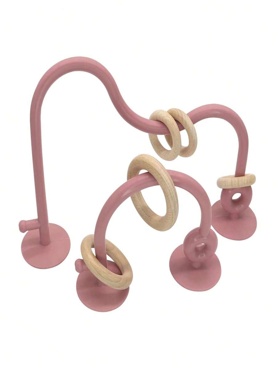 Attipas Set Juguetes silicona para bebés estimulación y coordinación motora fina con fijación a mesa y aros de madera