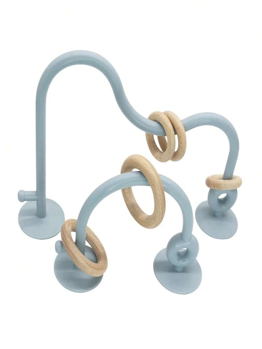 Attipas Set Juguetes silicona para bebés estimulación y coordinación motora fina con fijación a mesa y aros de madera