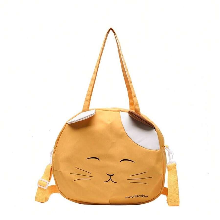 Canvas Nylon Prints Cat Messenger Shoulder Bag Girl Student Japanese College Style Cute Funny Large Capacity Shopping Bags Portable Crossbody Bag