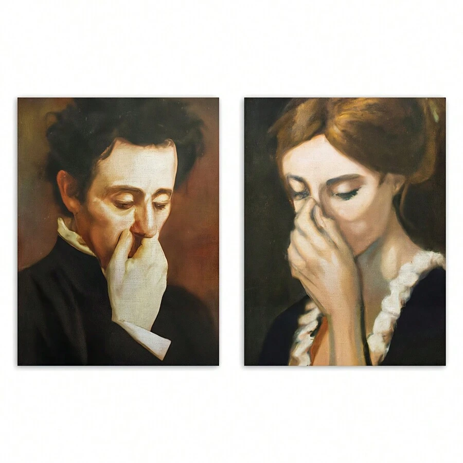2pcs Unframed Funny Bathroom Canvas Wall Art, Lady Classical Painting Vintage Wall Art, Toilet Humor Bathroom Wall Decor, Funny Bathroom Decor, Vintage Midcentury Style Poster Print Wall Decor, Bathroom Decor Wall Art Gifts Birthday Graduation