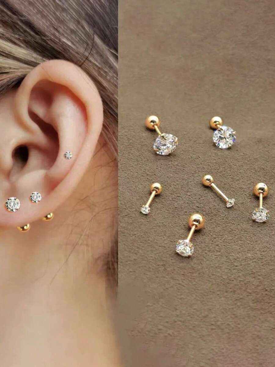 2 Pieces Stainless Steel 4 Prong Ear Studs Earrings For Girl Tragus Cartilage Standard Lobe Daith Piercing Jewelry