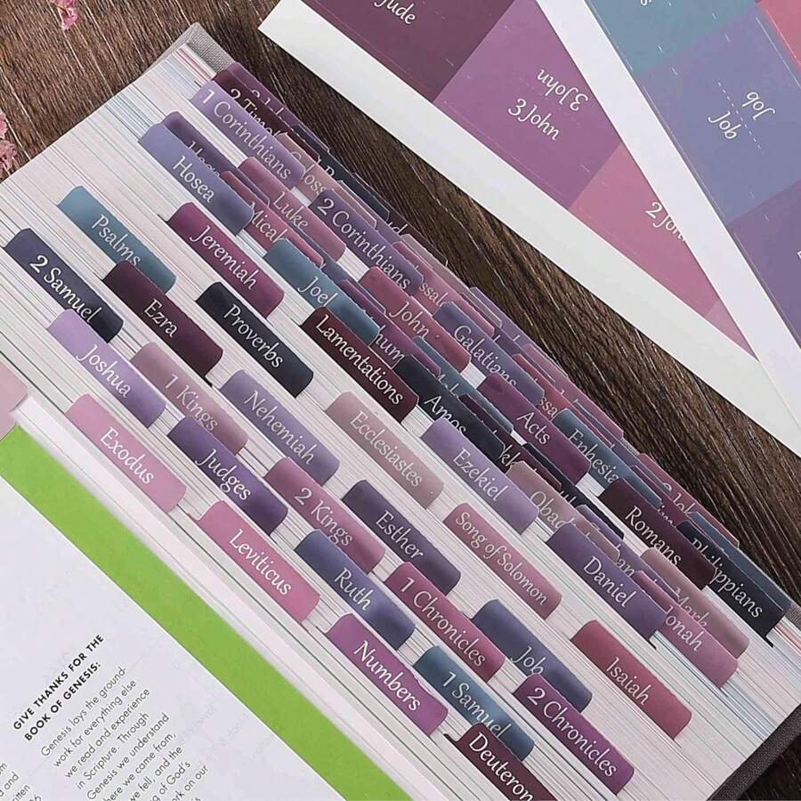 Cunese Pestañas laminadas de la Biblia de Cunese para mujeres y hombres, regalo cristiano con impresión grande de color púrpura y rosa, pestañas para aplicar y leer fácilmente en la Biblia para hacer anotaciones