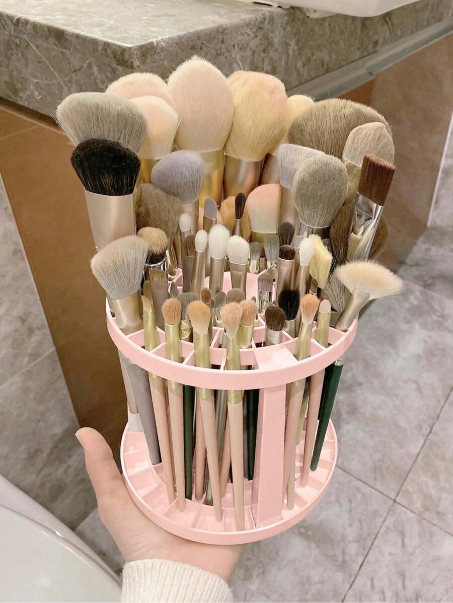 1pc Makeup Brush Organizer, Plastic Pen Holder 49 Holes Container For Large Capacity Round Pencil Holder, Brush Storage Tube