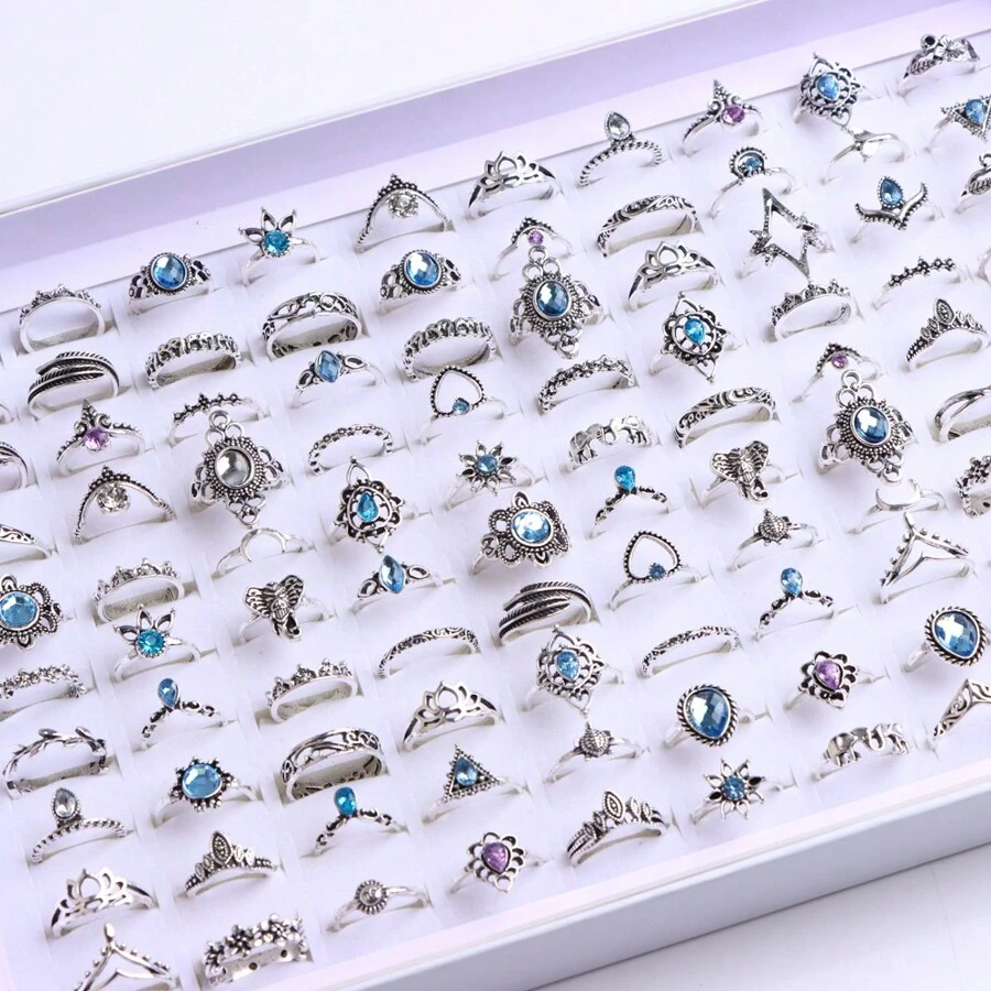 30pcs/Pack Vintage Fashionable Alloy Ring Set With Leaf/Lotus/Elephant Design, Random Style In A Blind Bag
