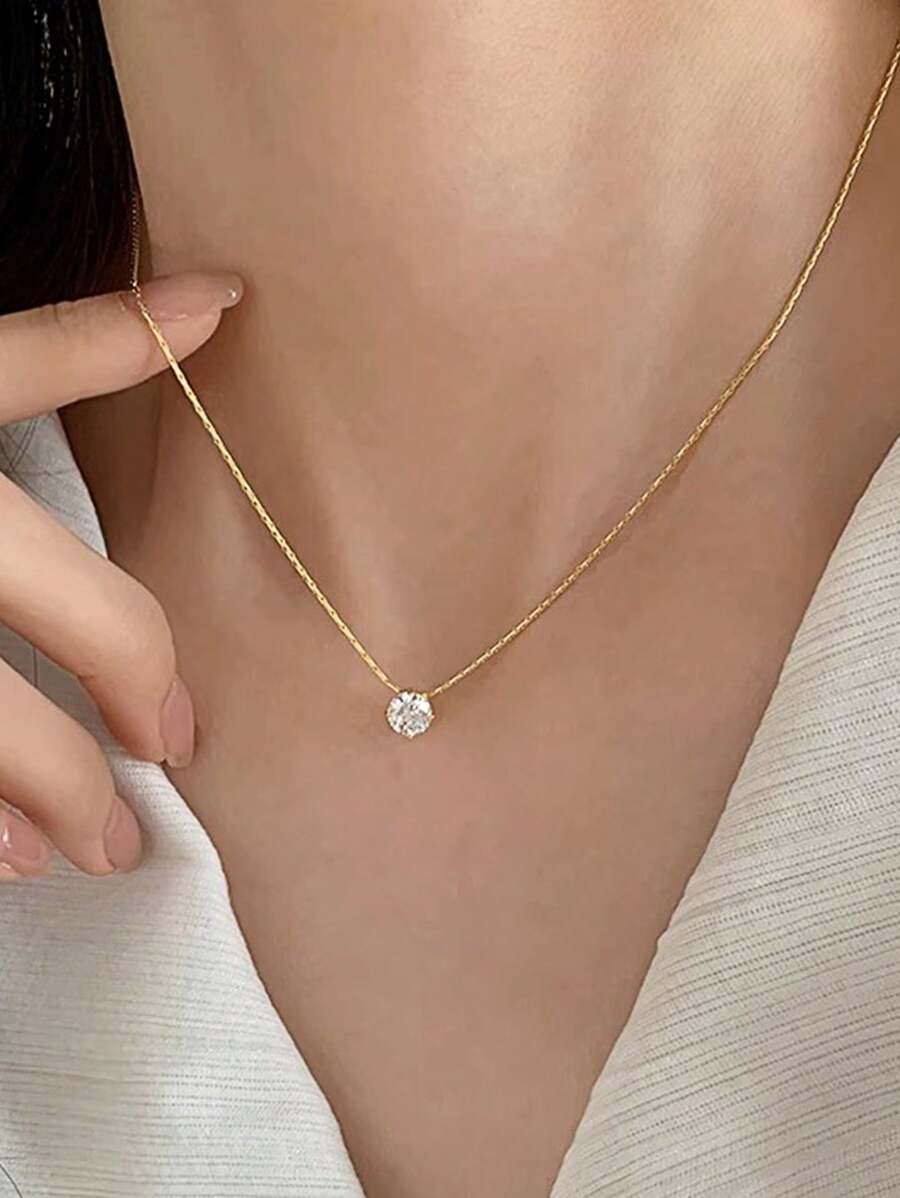 1 Peça Colar Pingente De Diamante De 6 Presilhas Em Aço Inoxidável Com Design Único No Estilo Europeu E Americano Banhado A Ouro, Adequado Para Uso Diário E Festa De Namoro
