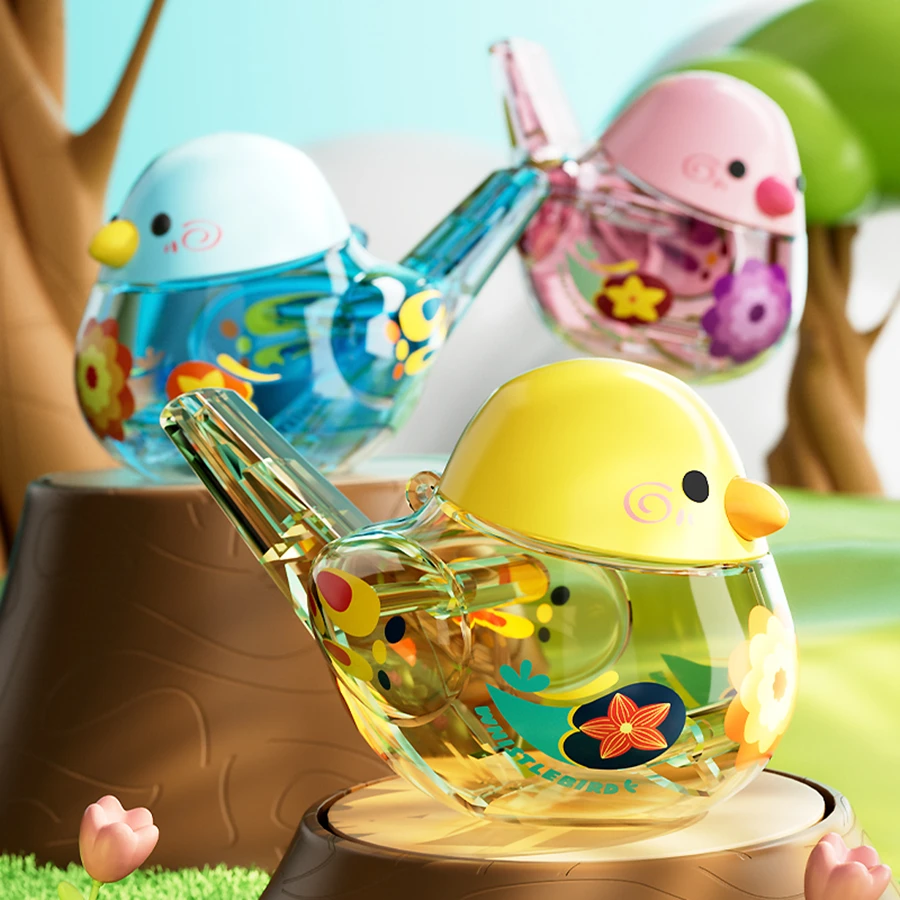 1pc Children's Toy Bird Shaped Whistle With Water Sound Effect And Painted Design