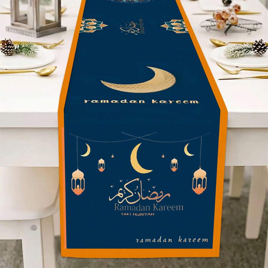 1st Ster en Maan Licht Tafelloper, Cartoon Eenvoudige Linnen-achtige Rechthoek Binnen/Buiten Festival Decor Voor Eettafel/Kast, Geschikt Voor, Woondecoratie Voor Eetkamer/Woonkamer