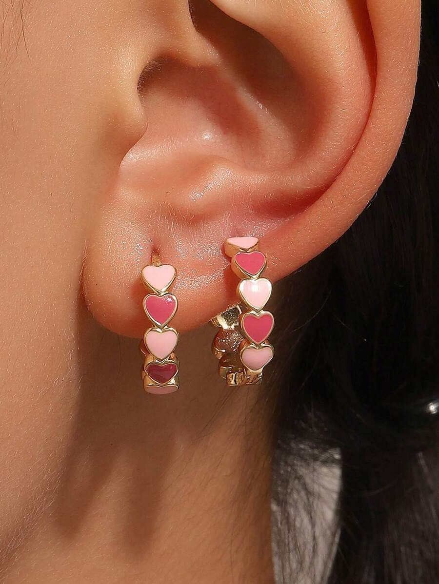 1pair Fashion Heart Shaped Clip-On Earrings, Suitable For Women/Girls Daily, Party, Wedding, Holiday Gift