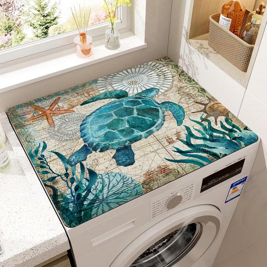 1pc Turtle Print Washing Machine Dust Cover Pad,Countertop Absorbent Table Mat,Absorbent & Quick-Dry Fridge Mat, Microwave Oven Dust Cover,Soft Diatom Mud Drainage Pad,Non-Slip Super Absorbent And Wear-Resistant Dish-Washing Dry Pad,19.7*23.6 Inch Modern Washing Machine & Dryer Top Cover,Suitable For Laundry Room And Kitchen For School,Office,Household,Travel,Bag,Organizer,Storage
