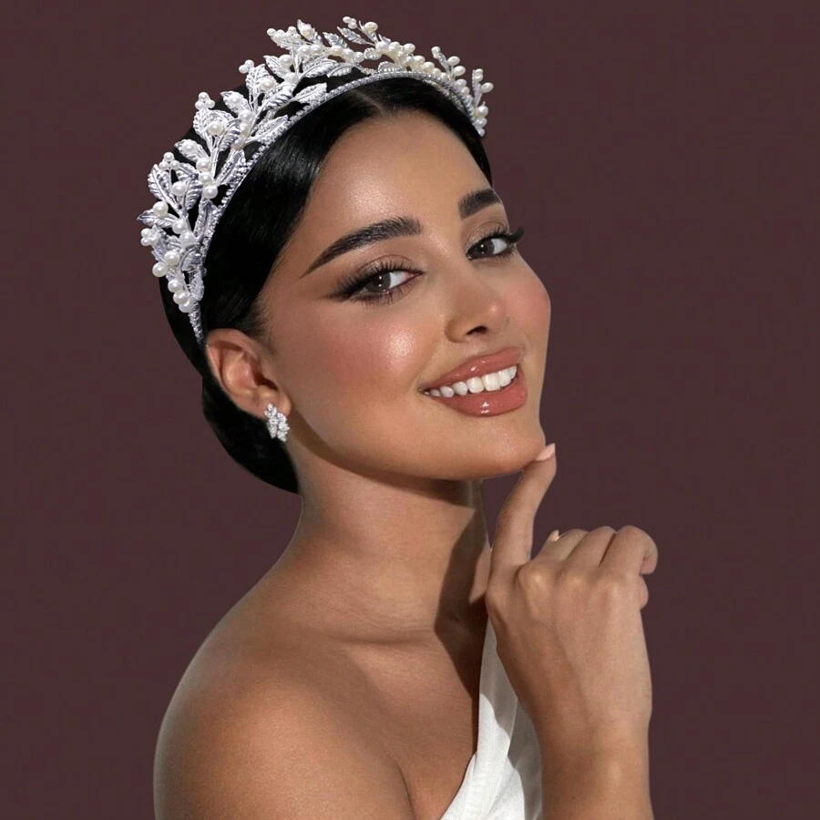 1pc Handmade Beaded Bridal Headband, European And American Style Pearl And Crystal Hair Accessory, Suitable For Wedding, Daily Wear And Party