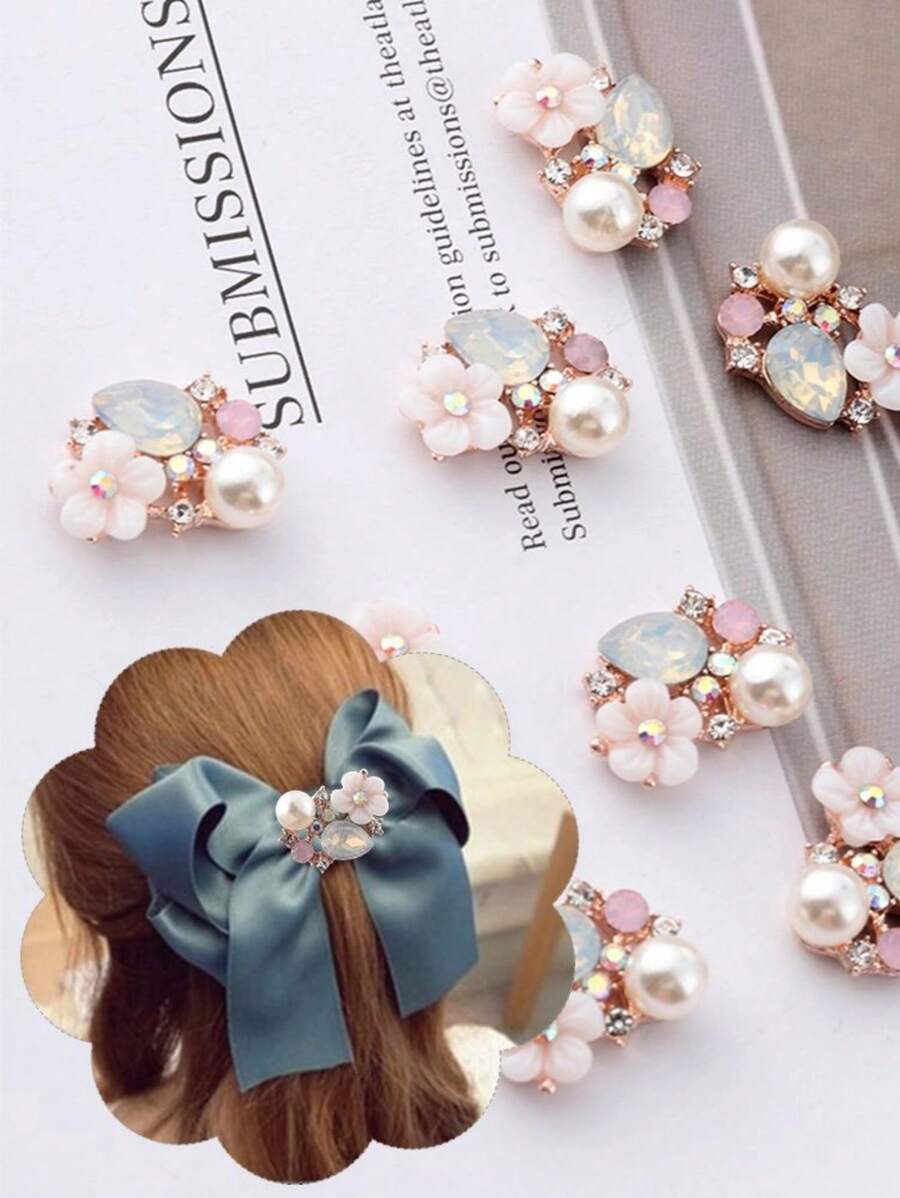 5pcs Faux Pearl Rhinestone Buttons Flat Electroplated Hair Clips Diy Craft Sewing Clothing Accessories Wedding Decoration