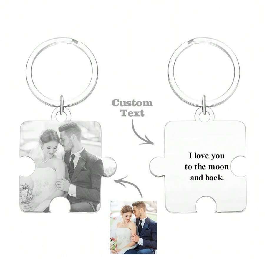 1pc Custom Puzzle Picture Keychain Personalized Text Keychain Customized Picture Keychain Doubled Sided Picture And Text Keychain - 4*4.4cm 1st Anniversary Boyfriend Gift Girlfriend Gift Idea Custom Keychain Unique Gift For Her Ideal For Valentine's Day, Mother's Day, Father's Day, Christmas, Birthdays, Or Anniversaries, Best Gift For Mom, Dad, Wife, Husband, Girlfriend, Boyfriend, Grandpa, Stepfather