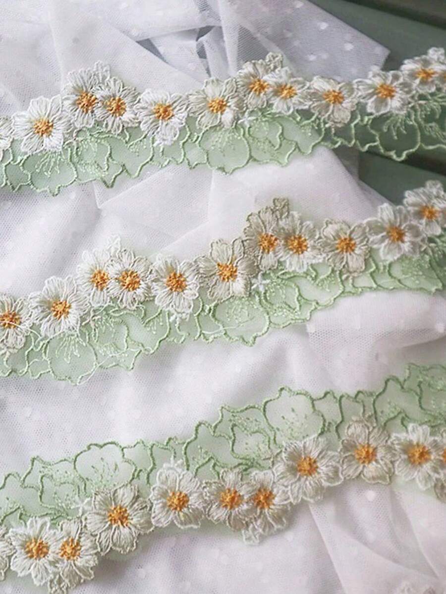 1 Yarda De Tela De Encaje De Malla Bordado Soluble En Agua Para Decoración De Ropa