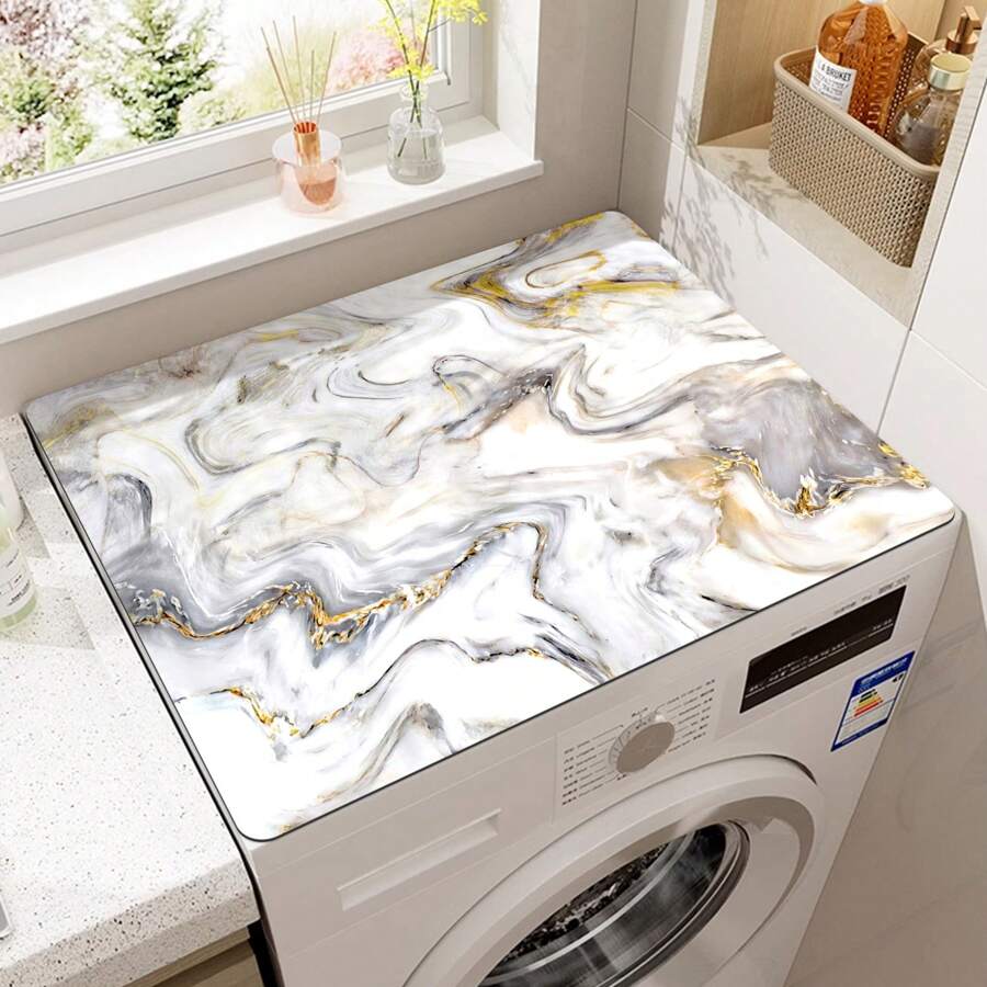 1pc Marble Pattern Washing Machine Dust Cover,Countertop Absorbent Table Mat,Absorbent & Quick-Dry Fridge Mat, Microwave Oven Dust Cover,Soft Diatom Mud Drainage Pad,Non-Slip Super Absorbent And Wear-Resistant Dish-Washing Dry Pad,19.7*23.6 Inch Modern Washing Machine & Dryer Top Cover,Suitable For Laundry Room And Kitchen,Bag,Organizer,Storage