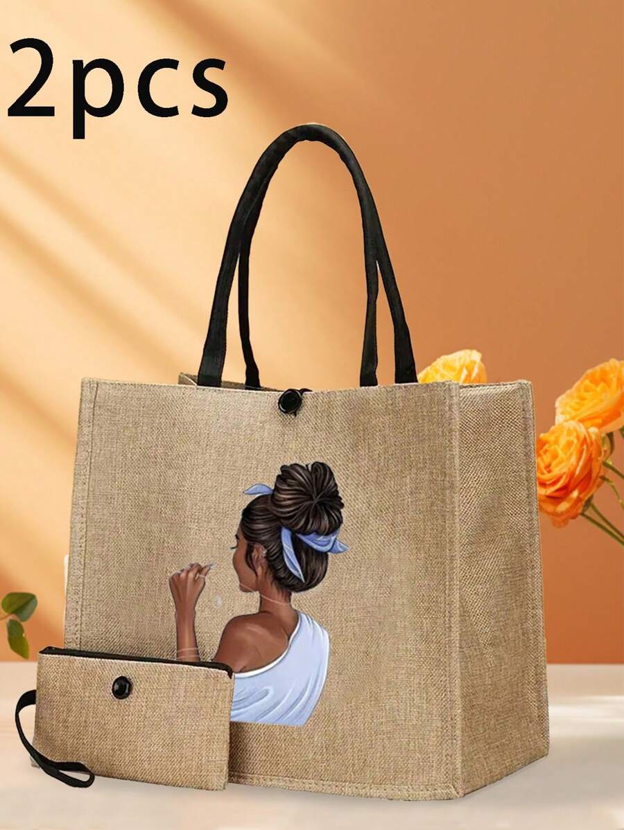 2 Pieces/Set Simple Printed Linen Tote Bag, Simple Bag, Cosmetic Wallet, Large Capacity Cosmetic Bag, Multifunctional Portable Handbag, Thank You Teacher Linen Bag Large Capacity Summer Travel Shopper Bag Christmas Scream Multifunctional Bag Laptop Thanksgiving Winter Purse Holiday Men Gifts Multi-Functional Outdoor Fashionable Casual Dad Gifts Boyfriend Gifts Goyard Vacation Gifts Side Bags Satchel Bag Leather Bag Hobo Bag Travel Essentials Holiday Essentials School Bag Pack Spring Pencil Case