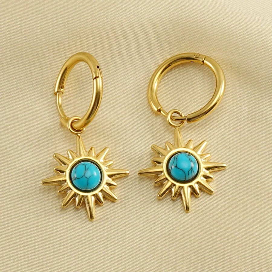 Neue türkisfarbene Ohrringe mit Boho-Stil Design, minimalistische vintage Ohrringe