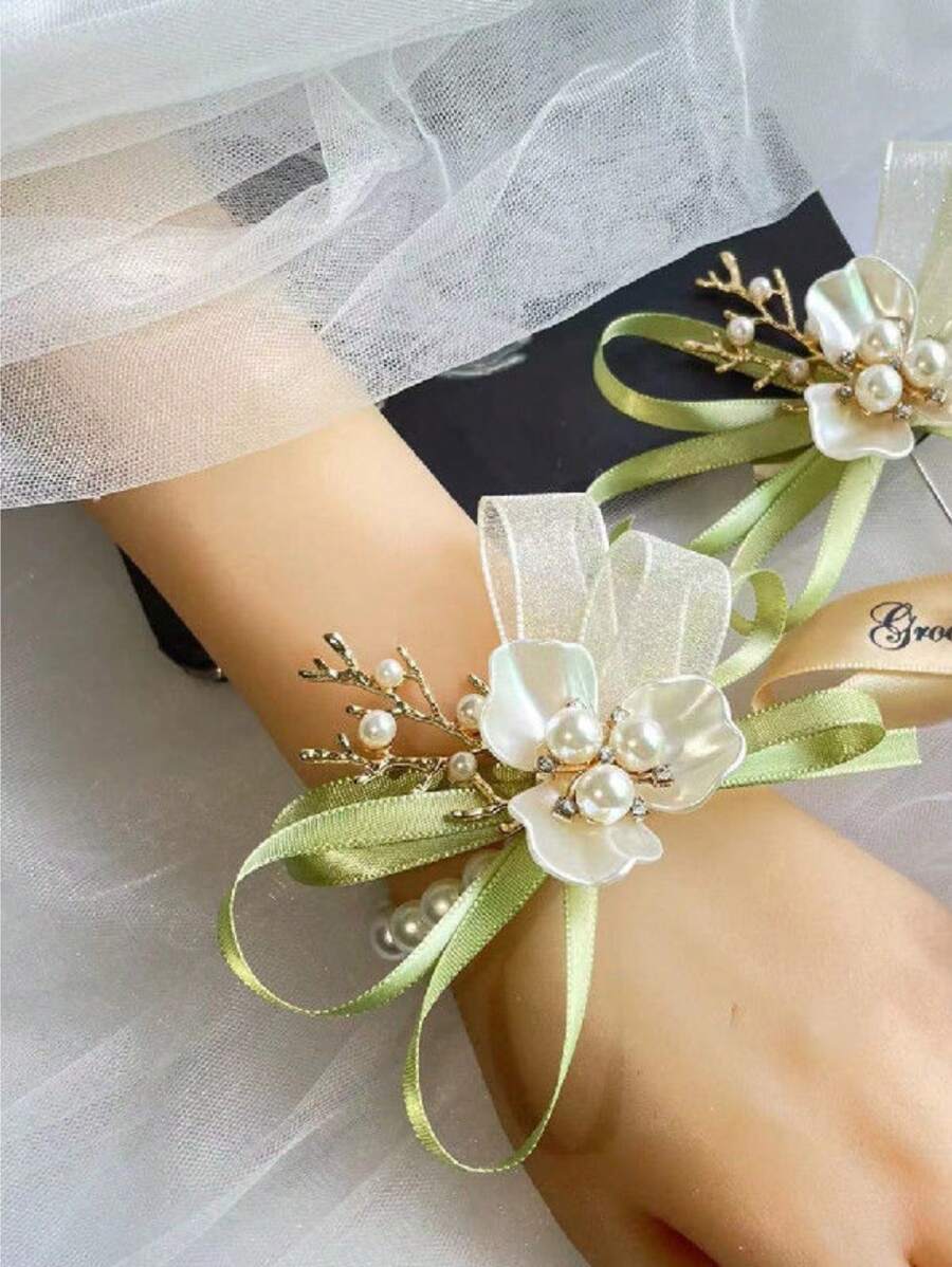 Einzelnes Matcha-Grün Armband mit Kunstperlen, perfekt für Waldthemen-Hochzeiten und Brautjungfern, Tanzpartys oder andere formelle Anlässe