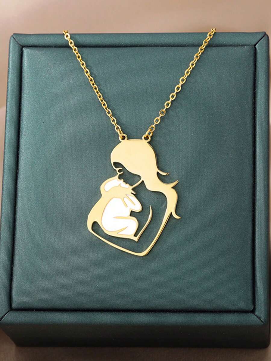 Vintage Baby Mother Mom Pendants Necklace Child Pregnant Heart Gold Color Stainless Steel Chain Gift For Women Jewelry