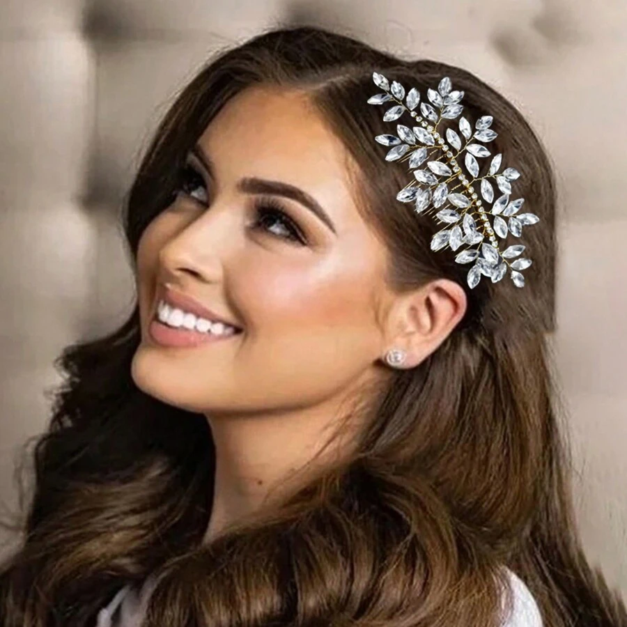 1pc Rhinestone Decorated Silver Bridal Hair Comb, Suitable For Weddings, Banquets And Parties