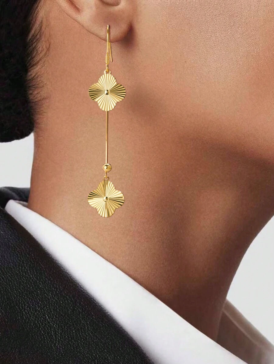 1Pair Sparkling 925 Silver Layered Four Leaf Clover 18K Gold Plated Dangle Earrings,Gifts For Mother's Day,Perfect For Women Daily Wear