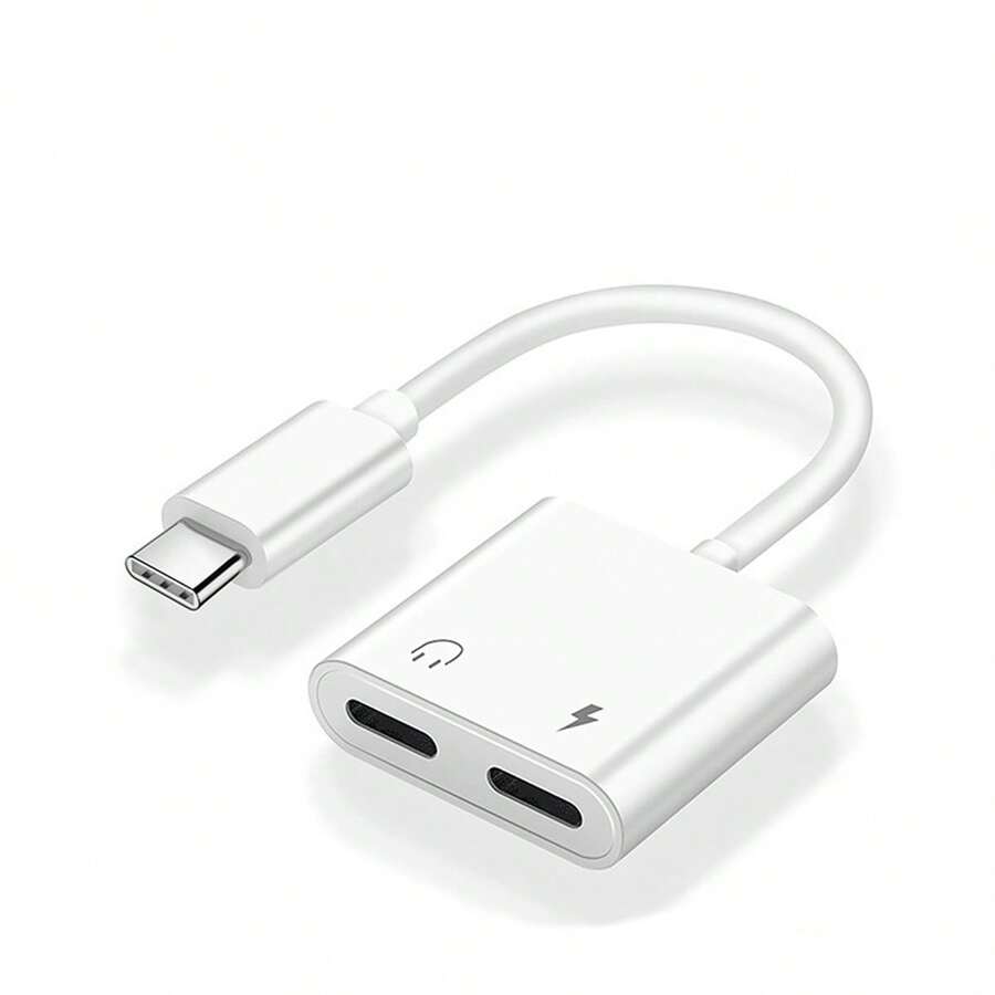 1 pieza Adaptador de auriculares White 2 en 1 con doble Tipo-C y divisor USB-C con conector Aux para carga, compatible con Huawei Samsung Xiaomi